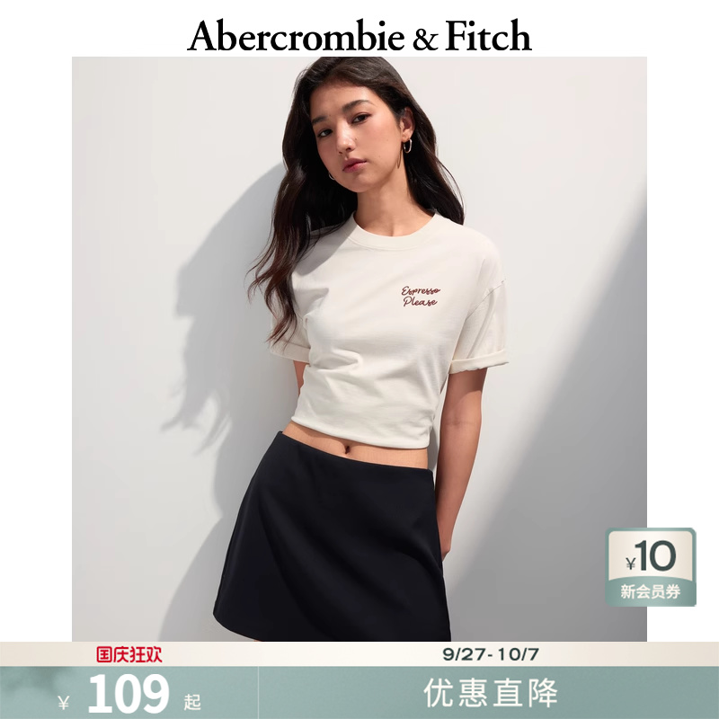 AF女装25夏季美式复古百搭印花图案圆领短袖T恤上衣157-5068