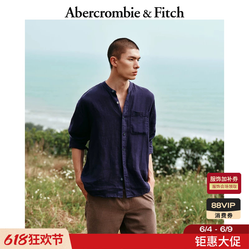 AF经典小麋鹿图案美式复古松弛老钱风亚麻衬衫26夏男装125-6347