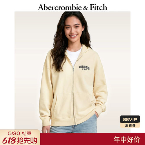 AF美式复古时尚LOGO抓绒拉链连帽开衫卫衣外套26春女装152-6055