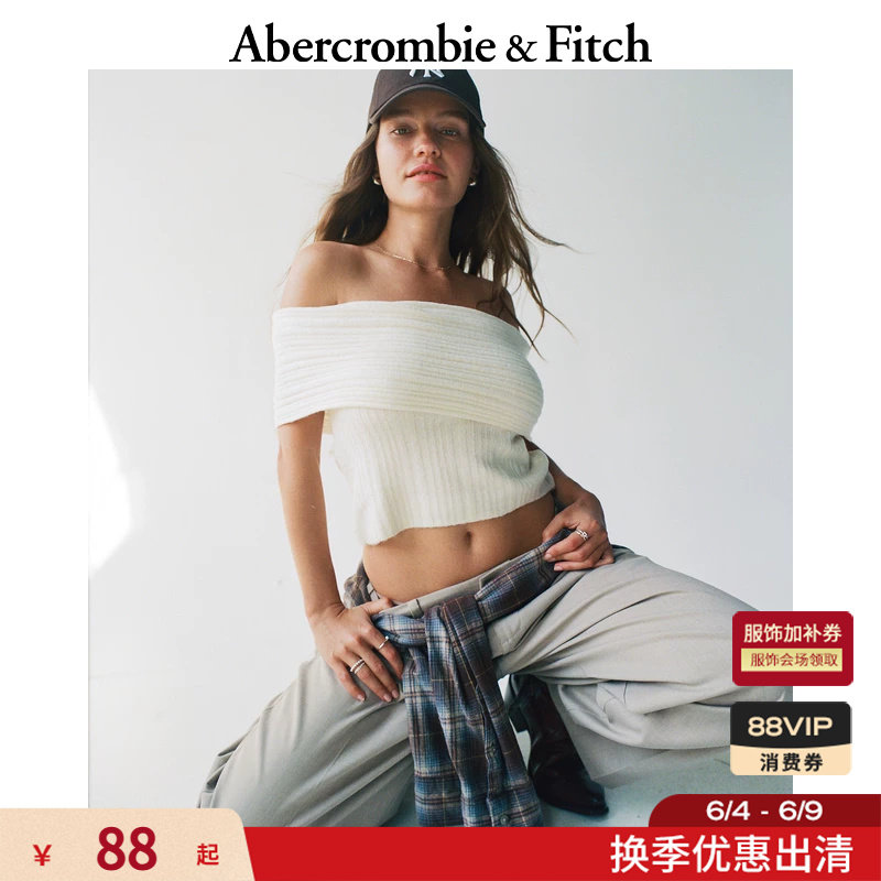 AF美式性感气质修身一字肩露肩毛衣针织衫25秋冬女装150-5358
