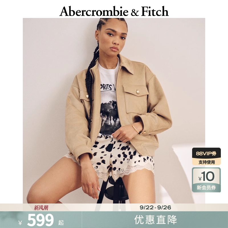 AF女装25美式复古百搭巴恩风工装翻领长袖开襟夹克外套KI144-5094