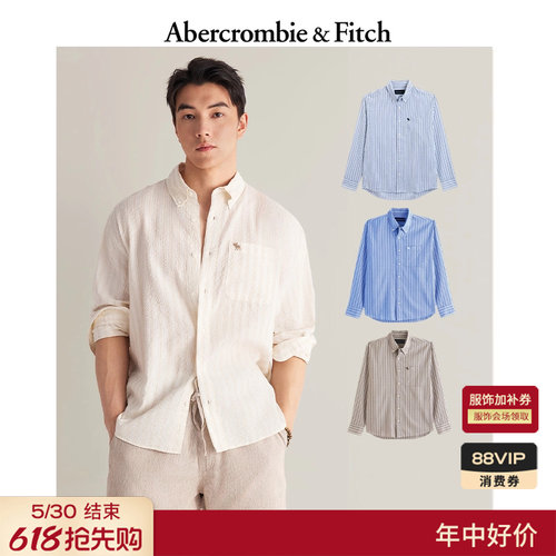 AF经典小麋鹿图案美式复古情侣条纹泡泡纱衬衫26春夏男装125-6082