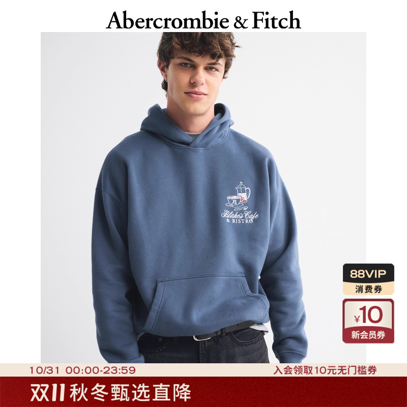 AF男装25秋冬新款美式创意图案宽松抓绒套头连帽卫衣122-5800