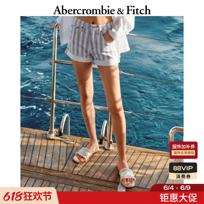 AF美式复古竖条纹舒适时尚高腰直筒休闲短裤26夏女装149-6362