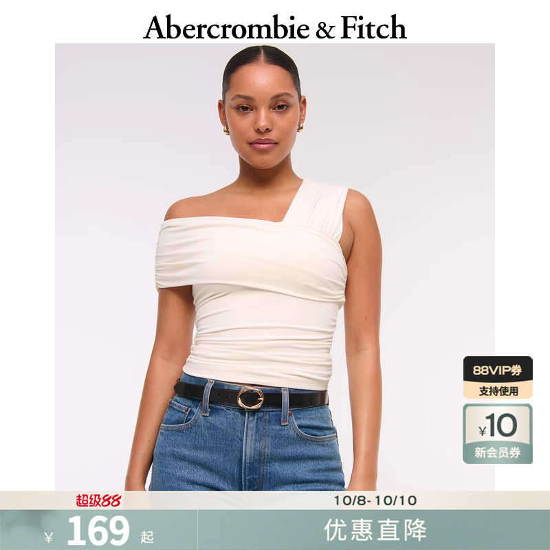 AF女装25夏季法式辣妹修身气质设计感斜肩露肩无袖上衣139-5814