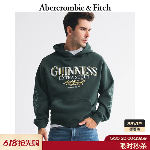 AF美式复古抓绒经典吉尼斯图案百搭连帽卫衣25秋冬男装122-5719