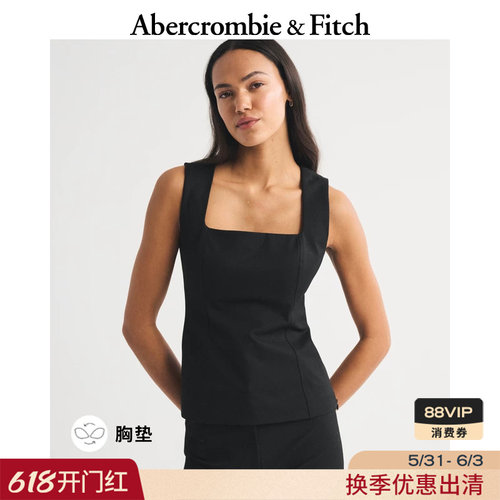AF美式复古气质修身带胸垫方领无袖内搭背心上衣26春女装140-6169