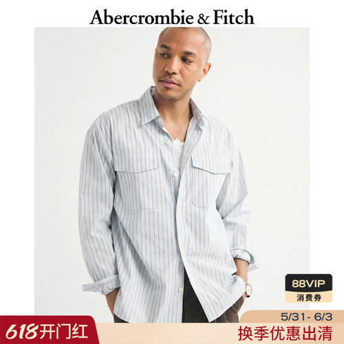 AF美式复古通勤都市简约竖条纹休闲长袖衬衫26春夏男装125-6389