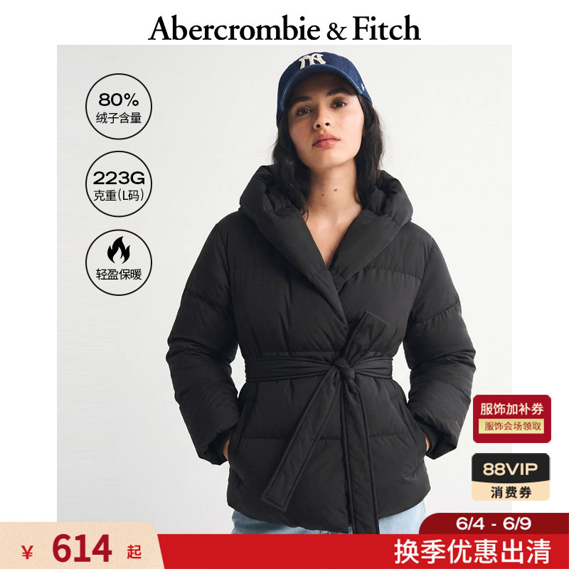 AF抗风抗水加厚系带黑色多色连帽羽绒服外套25秋冬女装144-5239