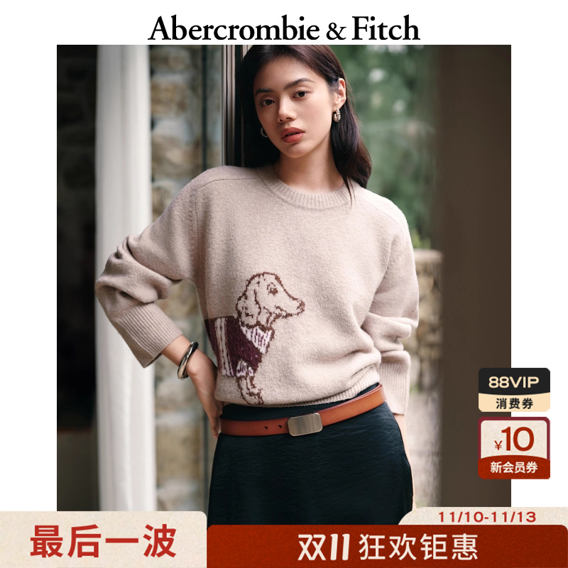 AF女装25秋冬新款小狗提花美式宽松套头圆领针织衫毛衣150-5307