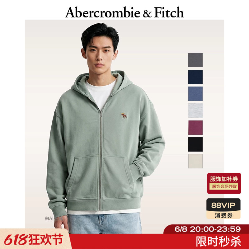 AF经典小麋鹿图案美式复古毛圈布连帽卫衣外套26春男装122-6183
