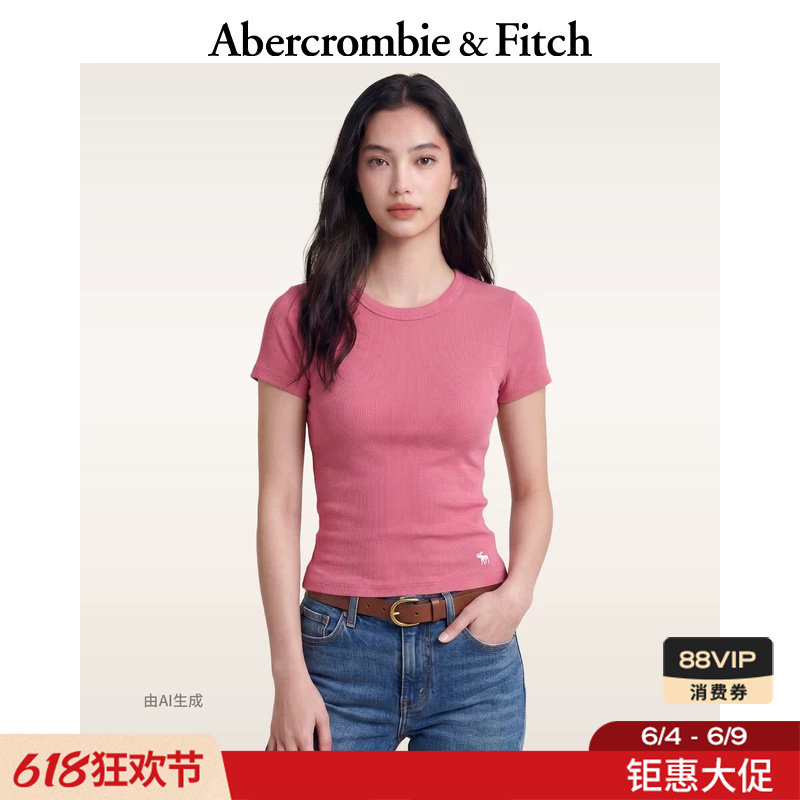 AF经典小麋鹿图案美式修身内搭短袖T恤26夏女装139-6318