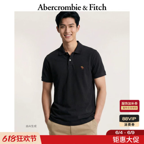 AF经典小麋鹿图案美式复古通勤百搭短袖POLO衫26春夏男装124-6035