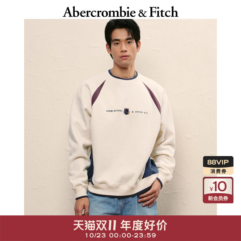 AF男装25秋冬新款美式复古撞色宽松圆领长袖套头卫衣122-5538