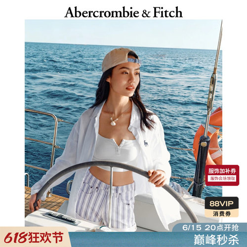AF经典大麋鹿图案美式慵懒度假风亚麻长袖衬衫26春夏女装140-6074