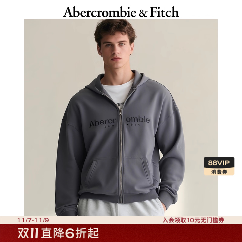 AF男装25秋冬新款经典LOGO宽松抓绒连帽拉链卫衣外套175-5420