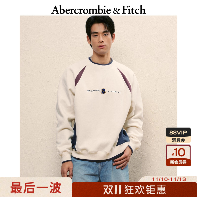 AF男装25秋冬新款美式复古撞色宽松圆领长袖套头卫衣122-5538