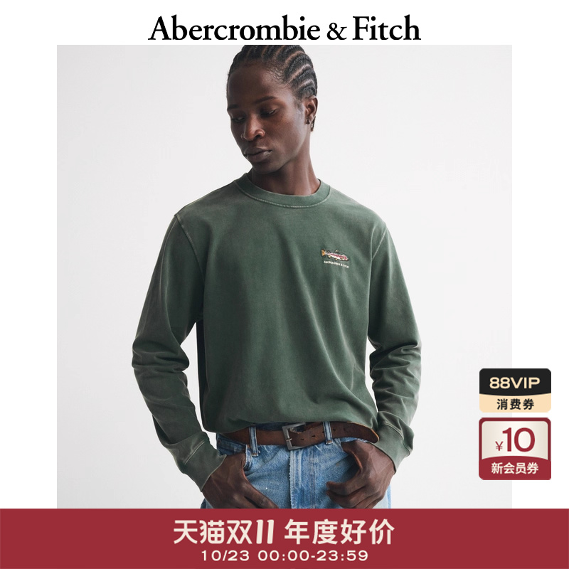 【棉质T恤】AF男装25秋新款美式创意图案LOGO宽松长袖T恤123-5260