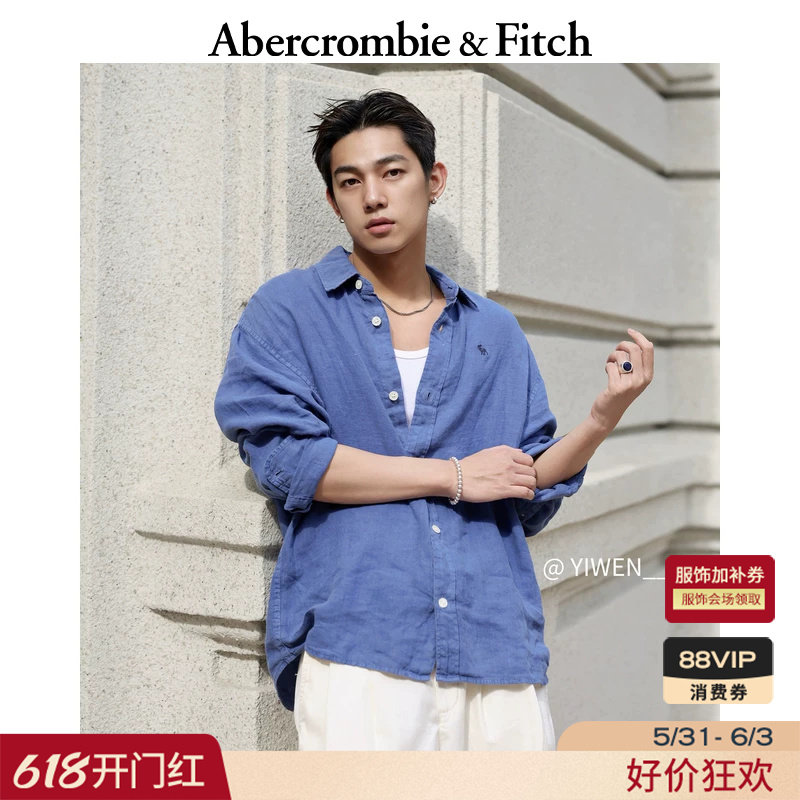 AF经典小麋鹿图案美式舒适老钱风亚麻衬衫26春夏男装125-6041