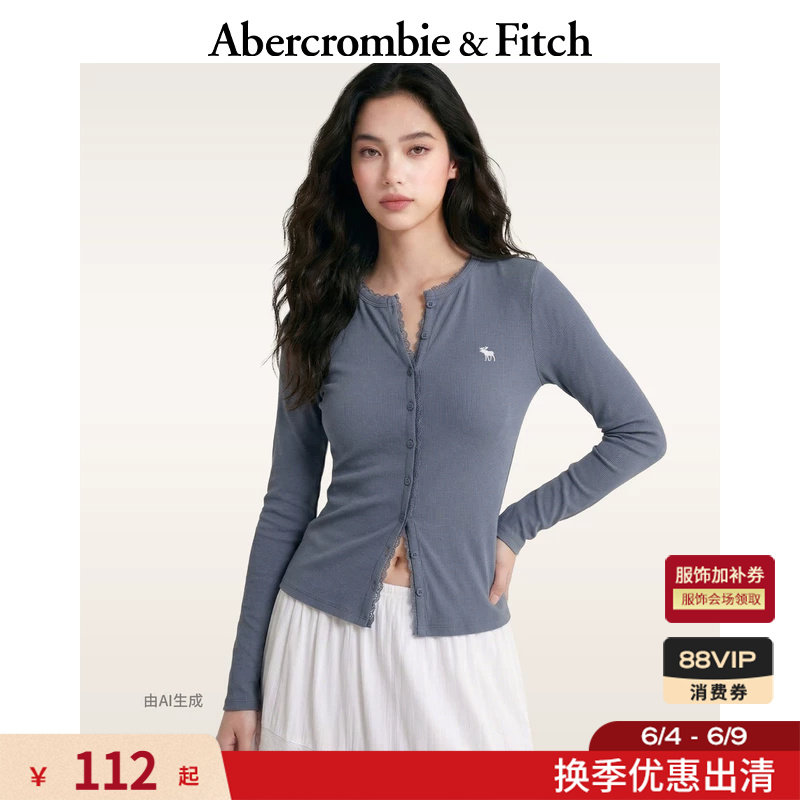 AF经典小麋鹿图案美式修身内搭打底长袖T恤上衣26春女装139-6130