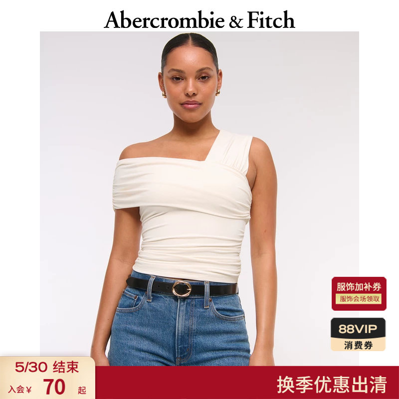 AF法式性感修身气质设计感斜肩露肩无袖上衣25夏季女装139-5