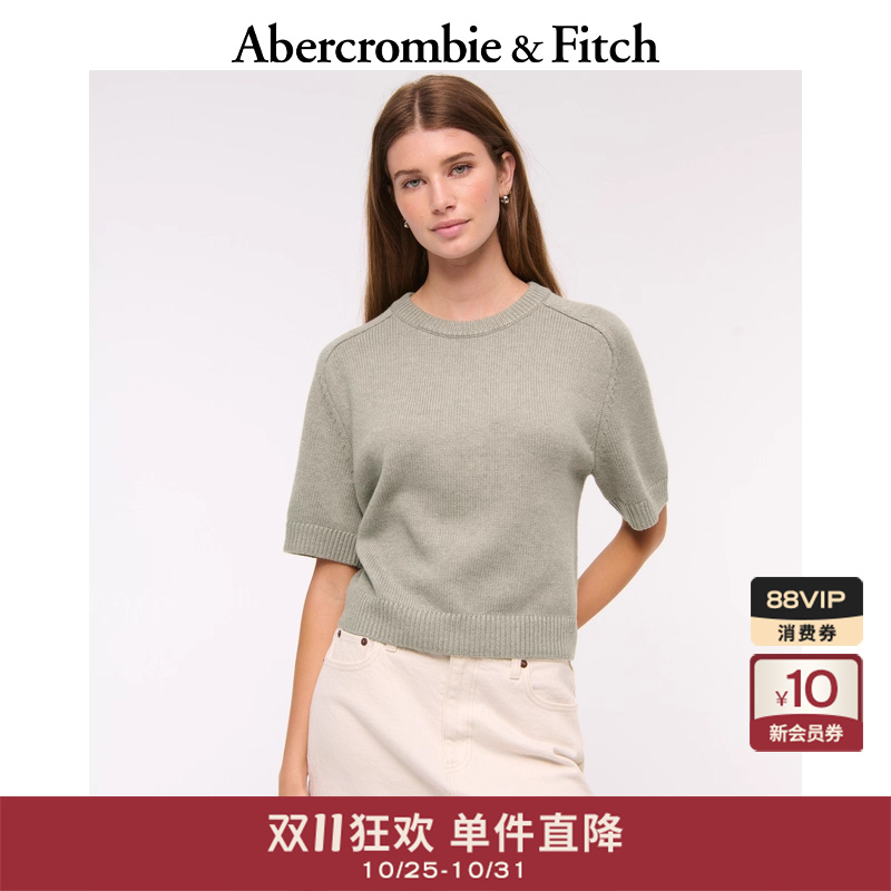 AF女装25秋季新款美式百搭罗纹针织圆领短袖套头针织衫150-5346