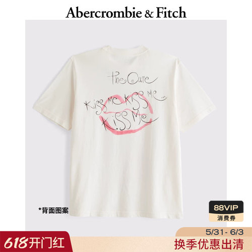 AF美式情侣棉质创意唇印涂鸦白色休闲短袖T恤26春夏男装123-6038