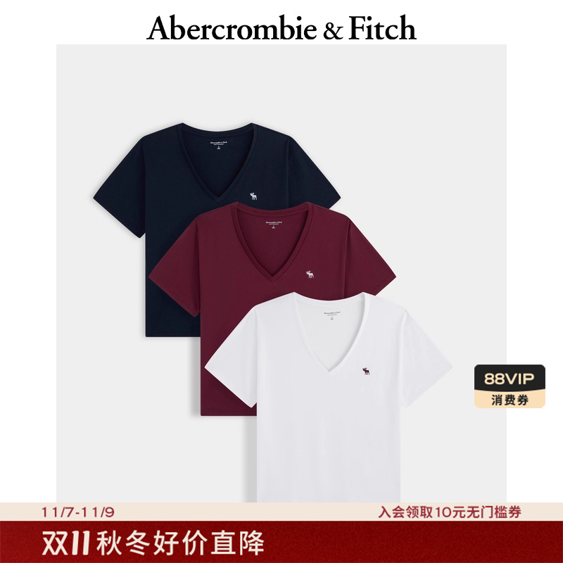 AF经典小麋鹿图案女装25秋季新款3件装棉质V领短袖T恤139-6063