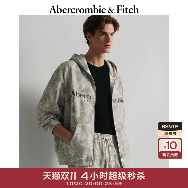 AF男装25秋冬新款字母LOGO宽松抓绒连帽拉链卫衣外套175-5420