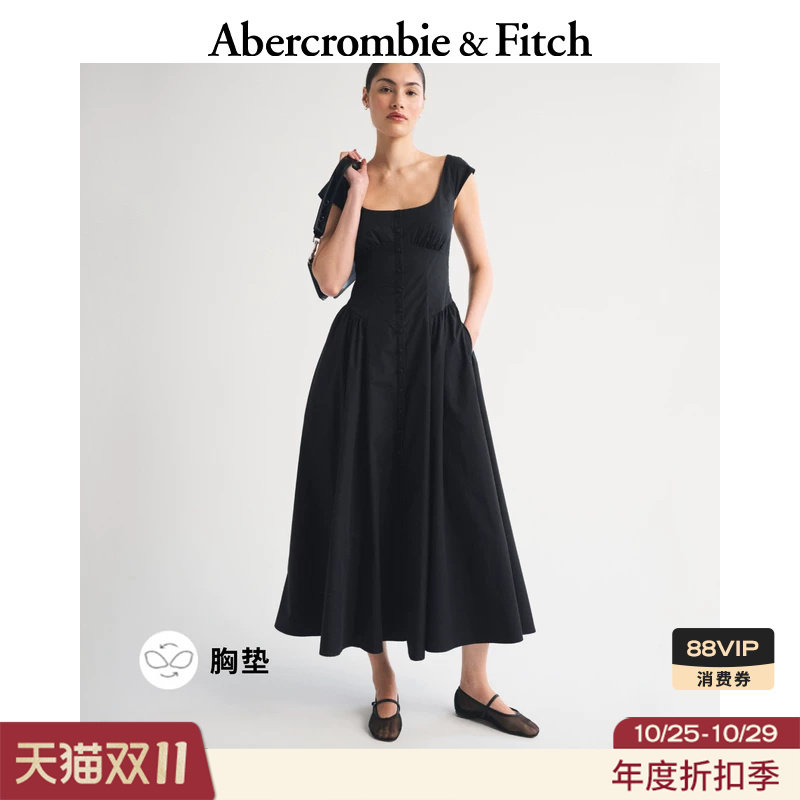 AF美式气质棉质带胸垫无袖连衣裙长裙26秋冬新款女装159-26006