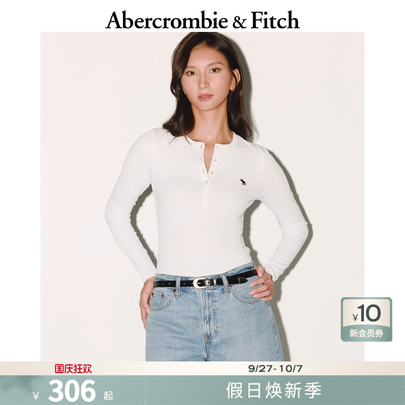 AF经典小麋鹿图案女装25秋季新款修身亨利领长袖T恤139-5848