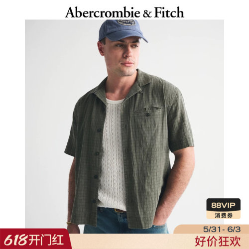 AF美式棉质古巴领短袖衬衫上衣