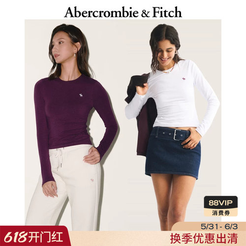 AF小麋鹿图案美式修身内搭打底长袖T恤25秋冬女装139-5847