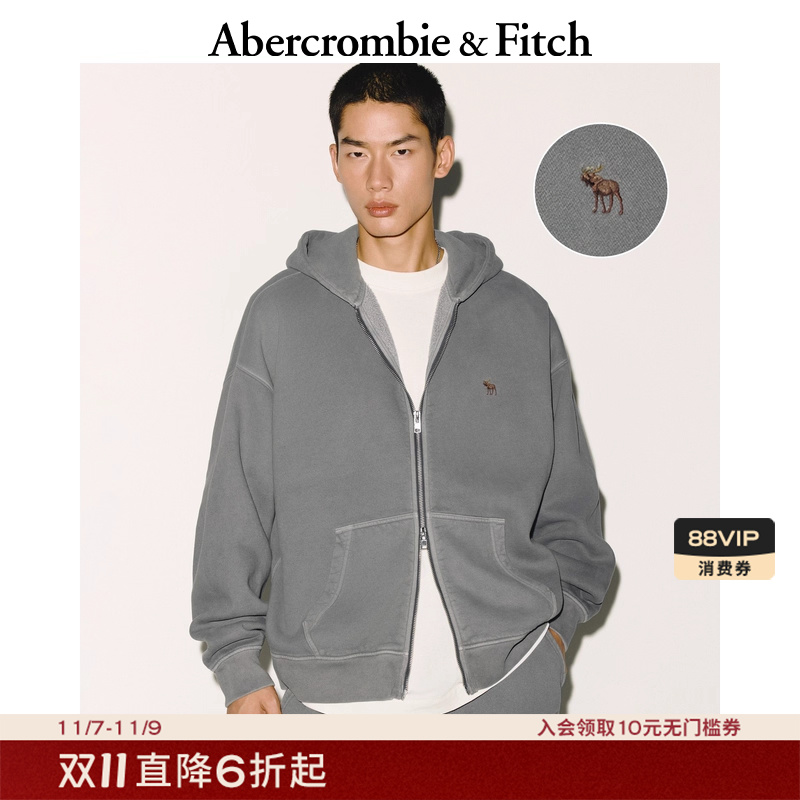 AF经典小麋鹿图案男装25秋冬新款抓绒连帽拉链开衫卫衣122-5660