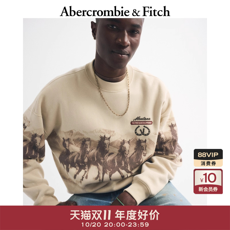AF男装25秋冬新款美式宽松抓绒圆领套头落肩长袖卫衣122-5576