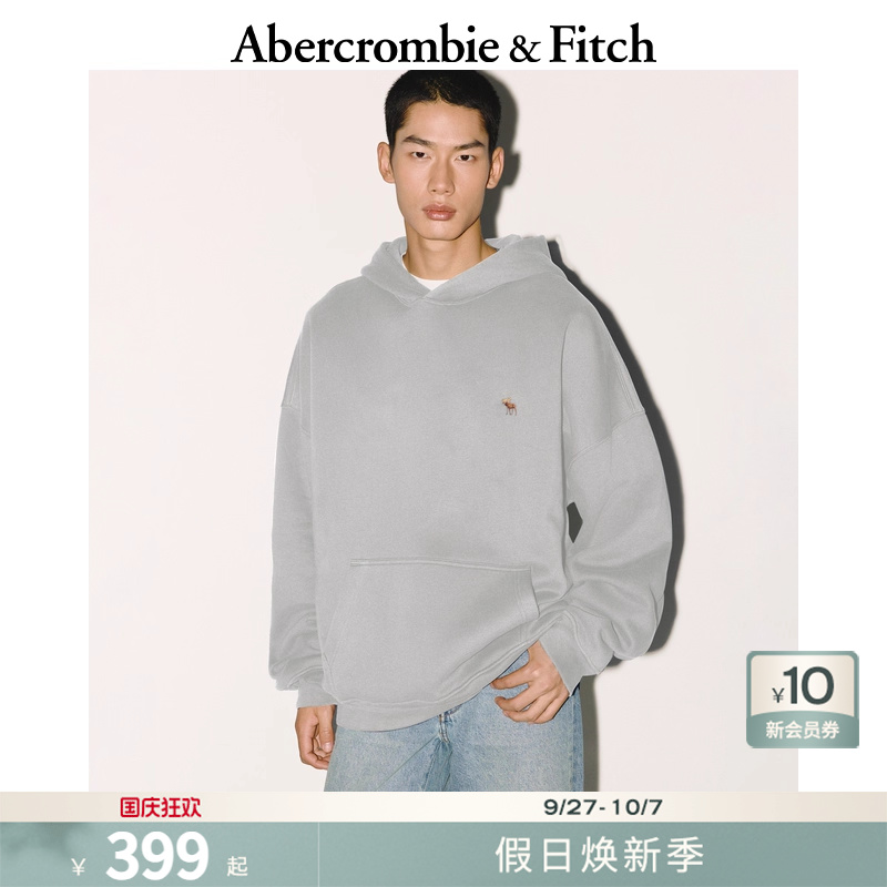 AF经典小麋鹿图案男装25秋冬新款美式抓绒套头连帽卫衣122-5536