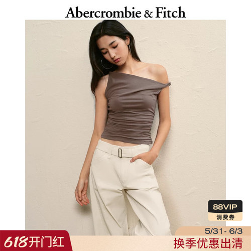 AF美式复古性感气质百搭斜肩露肩无袖上衣25秋季女装139-5992