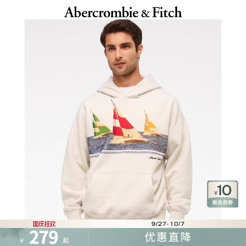 AF男装25秋季美式复古百搭宽松航海图案套头连帽卫衣122-5321