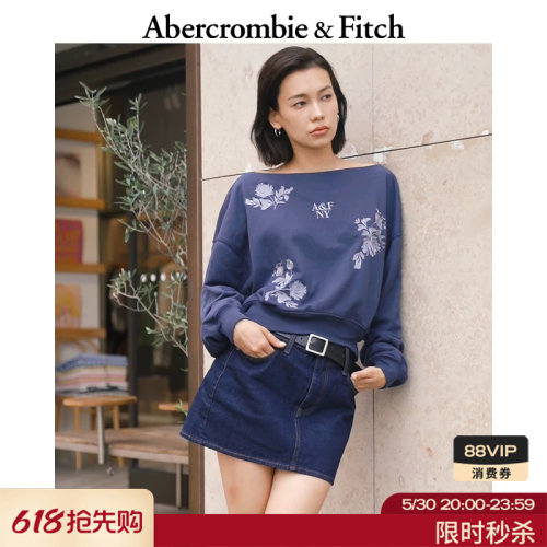 AF美式毛圈布舒适百搭潮流时尚图案露肩卫衣25秋季女装152-5244