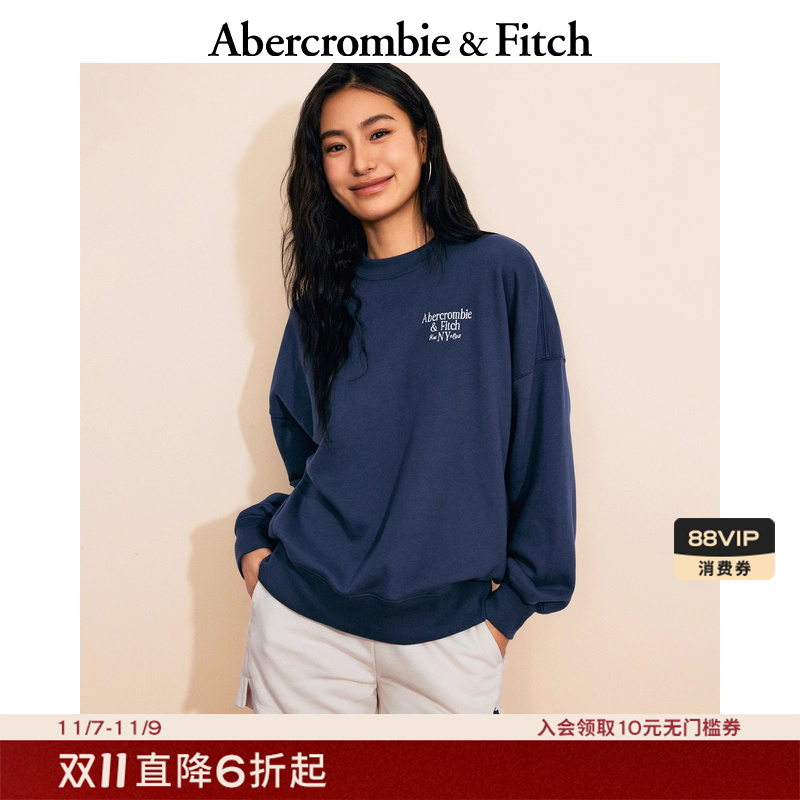 经典LOGO毛圈布美式复古圆领卫衣