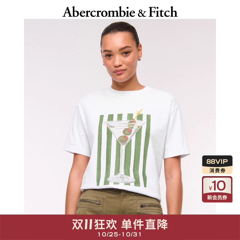 AF女装25秋新款美式复古棉质创意印花宽松圆领短袖T恤157-5346