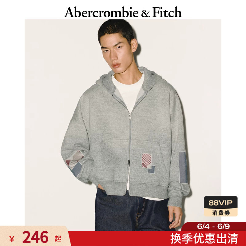 AF美式经典抓绒双头拉链落肩袖连帽卫衣外套25秋冬男装122-5794