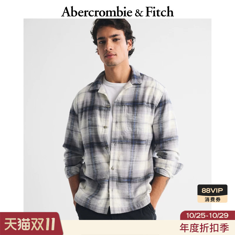 AF美式复古舒适棉质法兰绒格纹衬衫上衣26秋冬新款男装125-26009