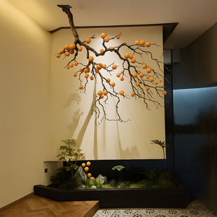 倒挂柿子树仿真悬挂柿子壁挂树枝大型吊挂龙枣造型树餐厅造景酒店