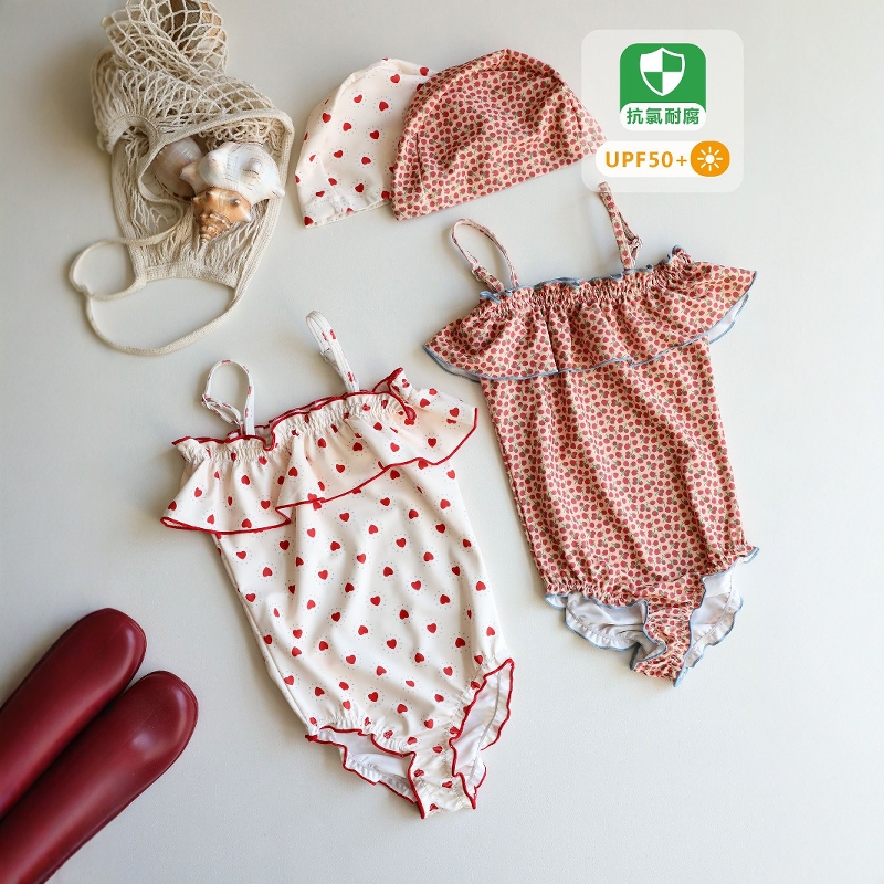 女童ins碎花吊带连体泳衣2025幼儿童女宝宝抗氯防晒泳衣公主泳装
