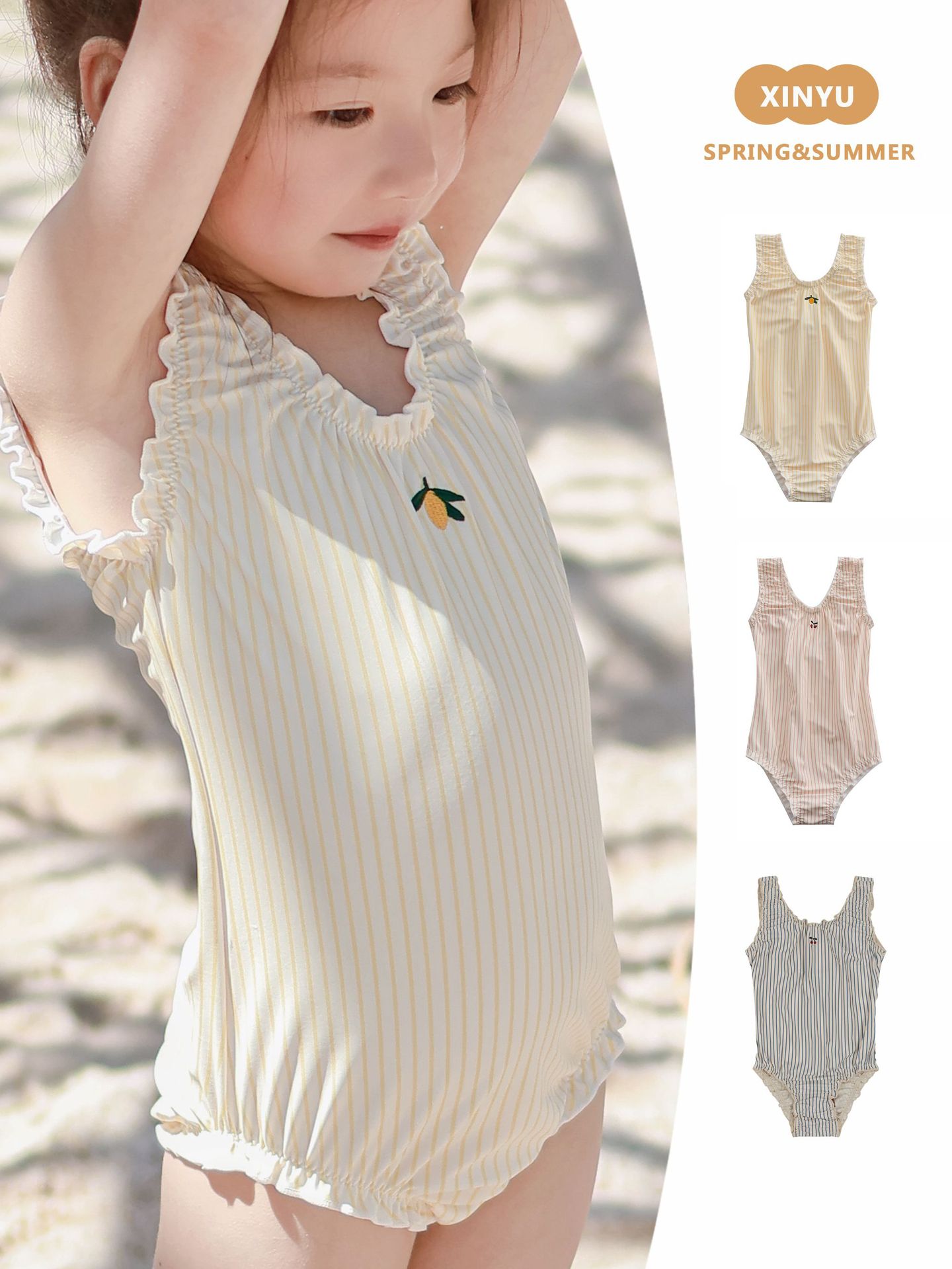女宝宝ins度假条纹连体泳衣25年夏季女童防晒泳装公主可爱游泳衣