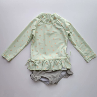 日系儿童游泳衣长袖 防晒防紫外线速干女童温泉蝴蝶结泳衣套装