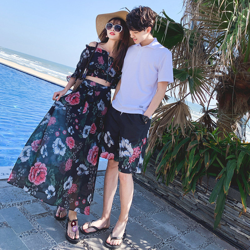 沙滩情侣装夏装新款韩版浪漫花朵连衣裙套装海边度假短袖T恤套装|msdalam kategori Butik wanita / wanita, baju-T - dari Buy2taobao.com untuk memberikan perkhidmatan ejen Taobao profesional membeli