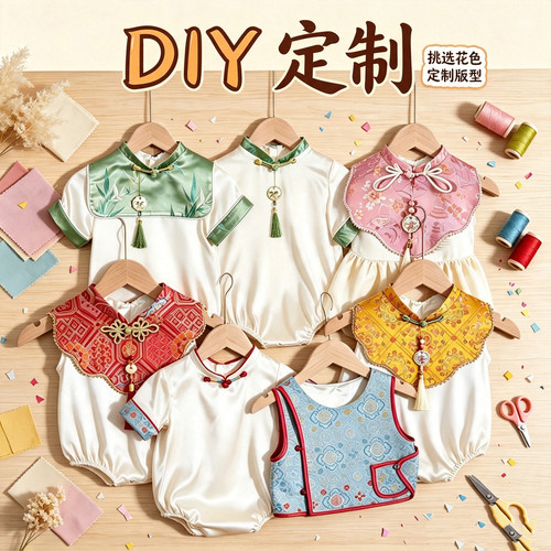 儿童中式定制国风满月百天周岁真丝宋锦织锦锻包屁DIY纺趣丢丢