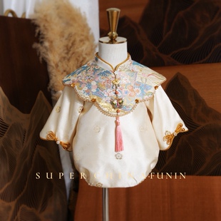 百日宴周岁满月定制 女宝抓周服款 原创设计正版 织金秋冬透气新中式